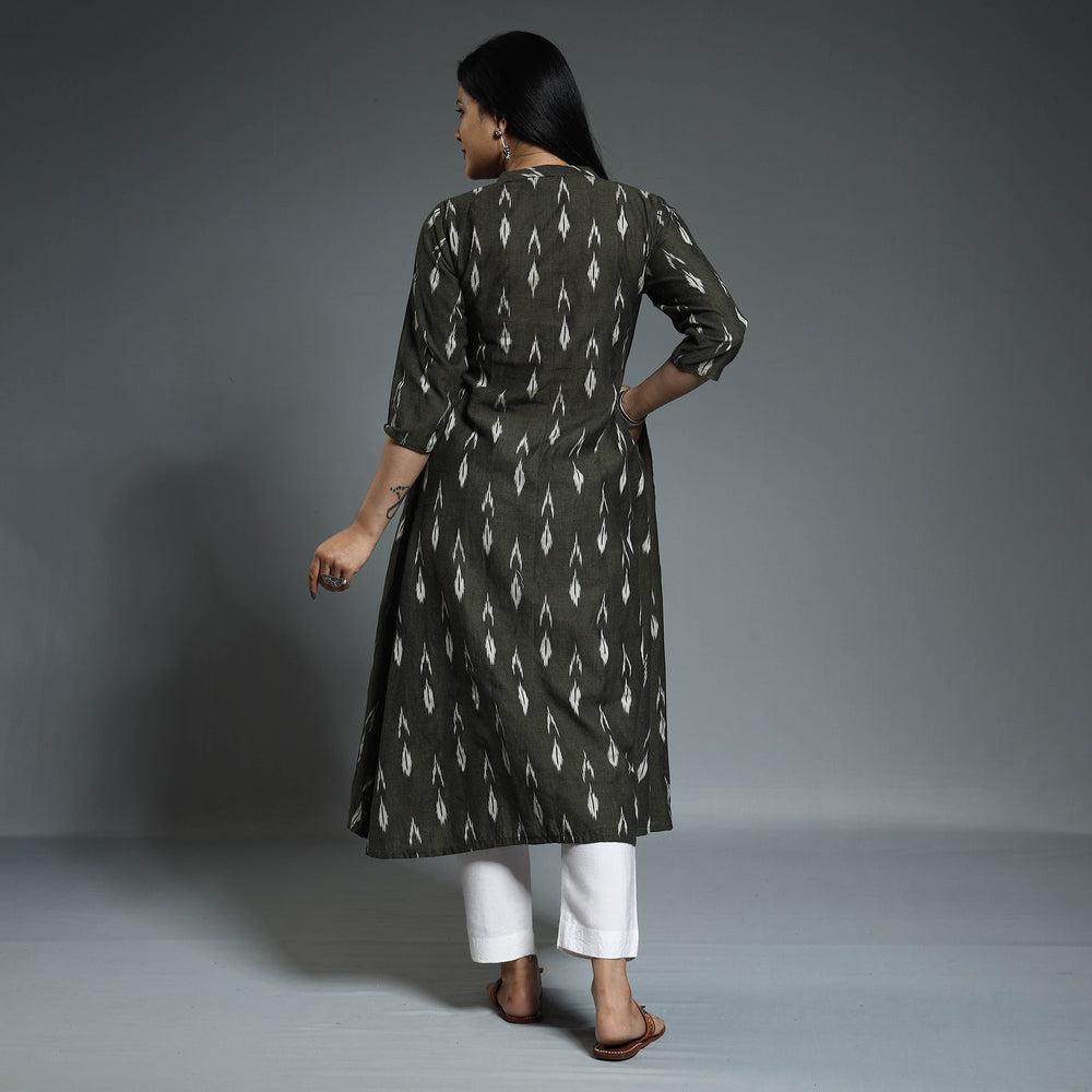 Black - Pochampally Ikat Weave Cotton Long Kurta