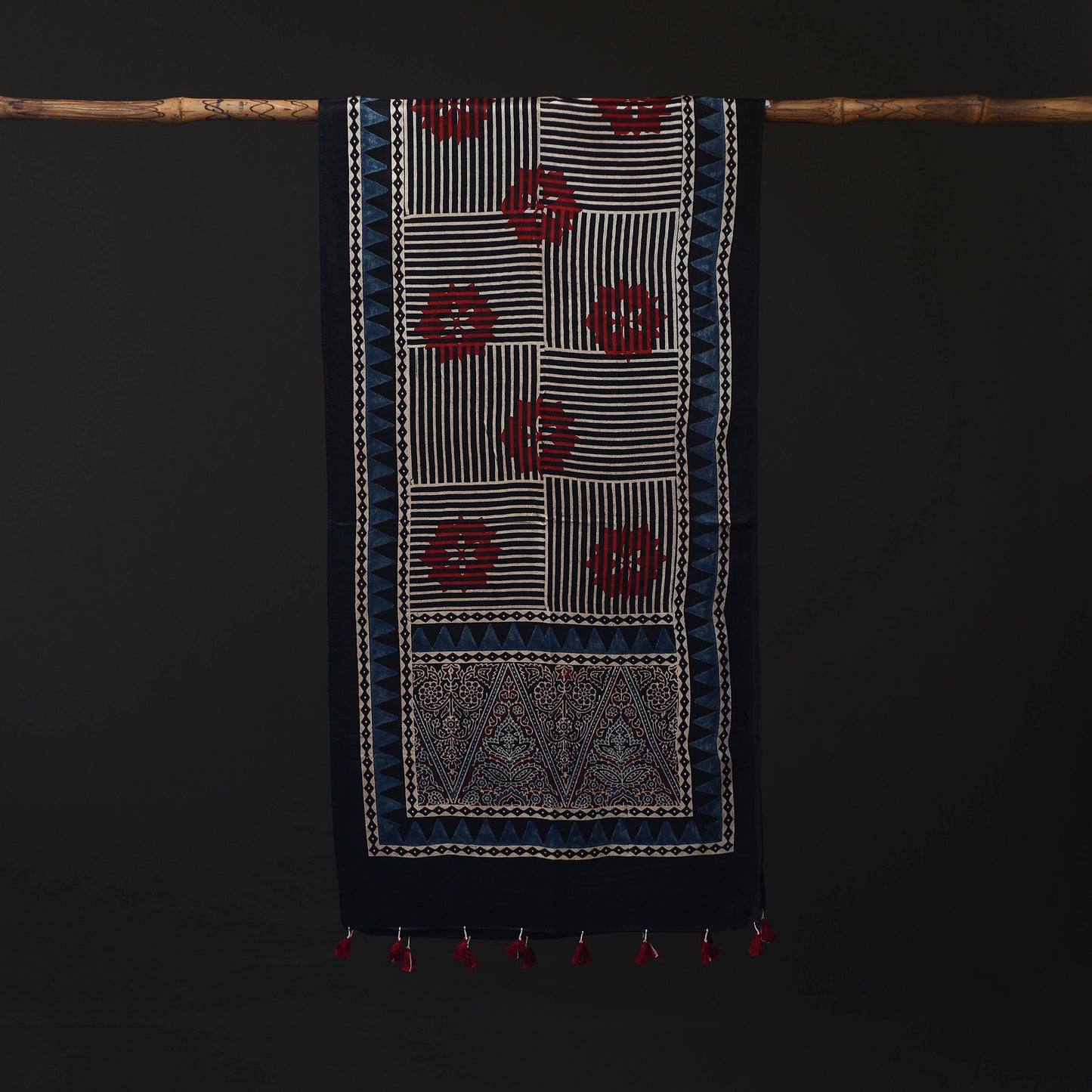 Ajrakh Hand Block Print Natural Dyed Mashru Silk Stole 10