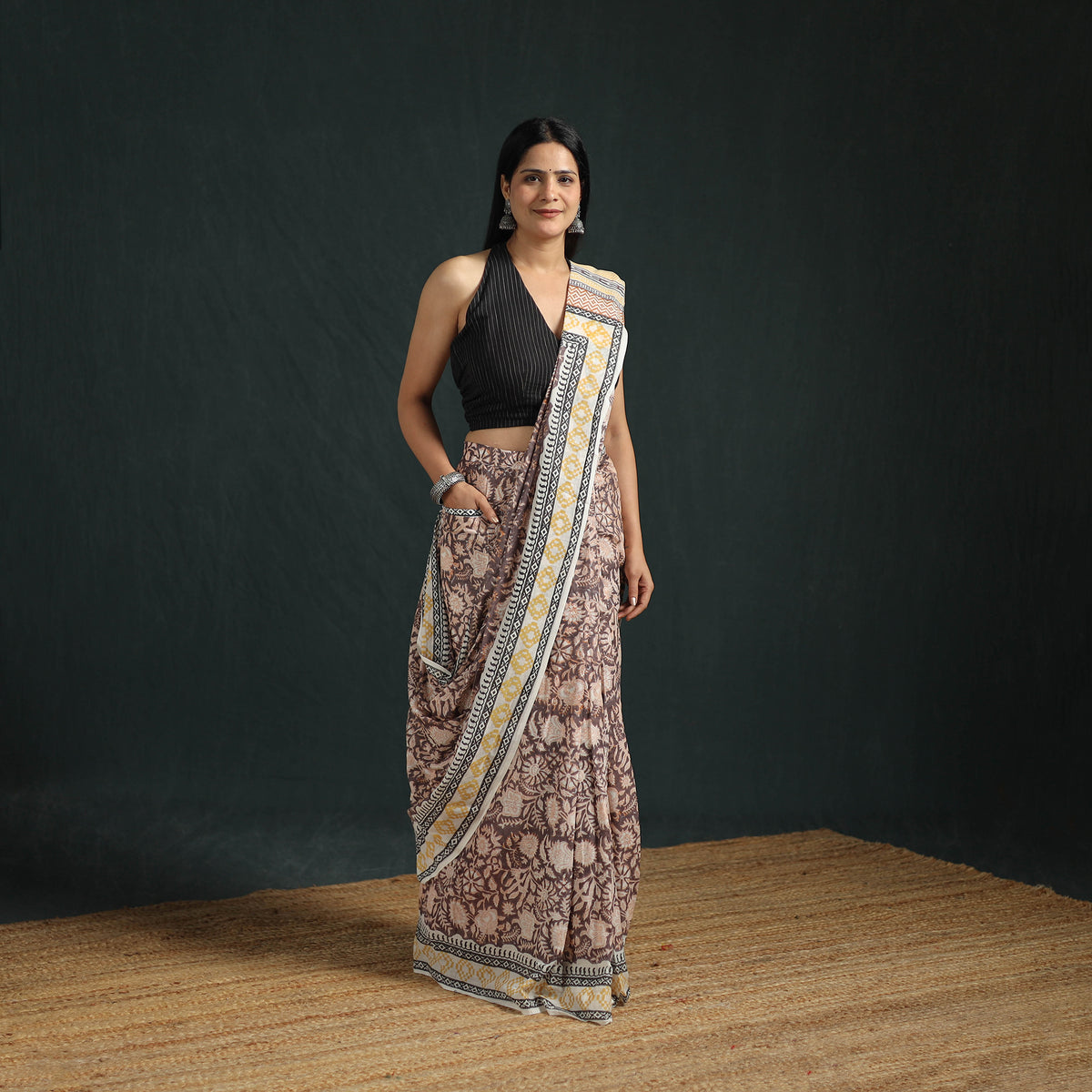 Sanganeri Hand Block Print Pure Mul Cotton Ready To Wear Saree  03