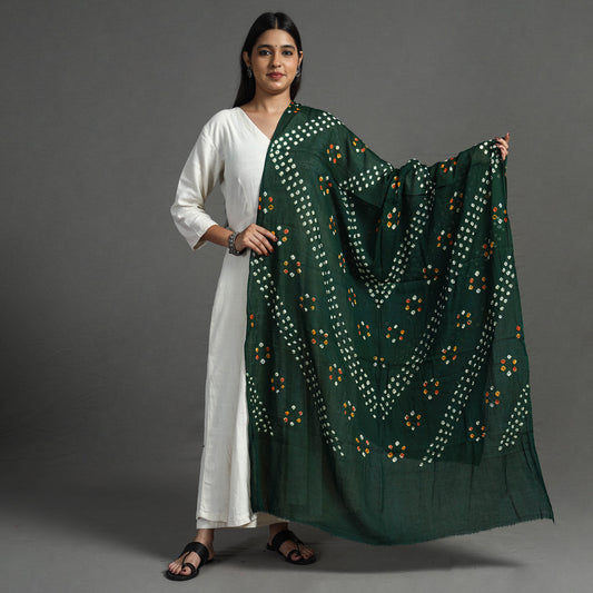 Green - Kutch Bandhani Tie-Dye Cotton Dupatta 22