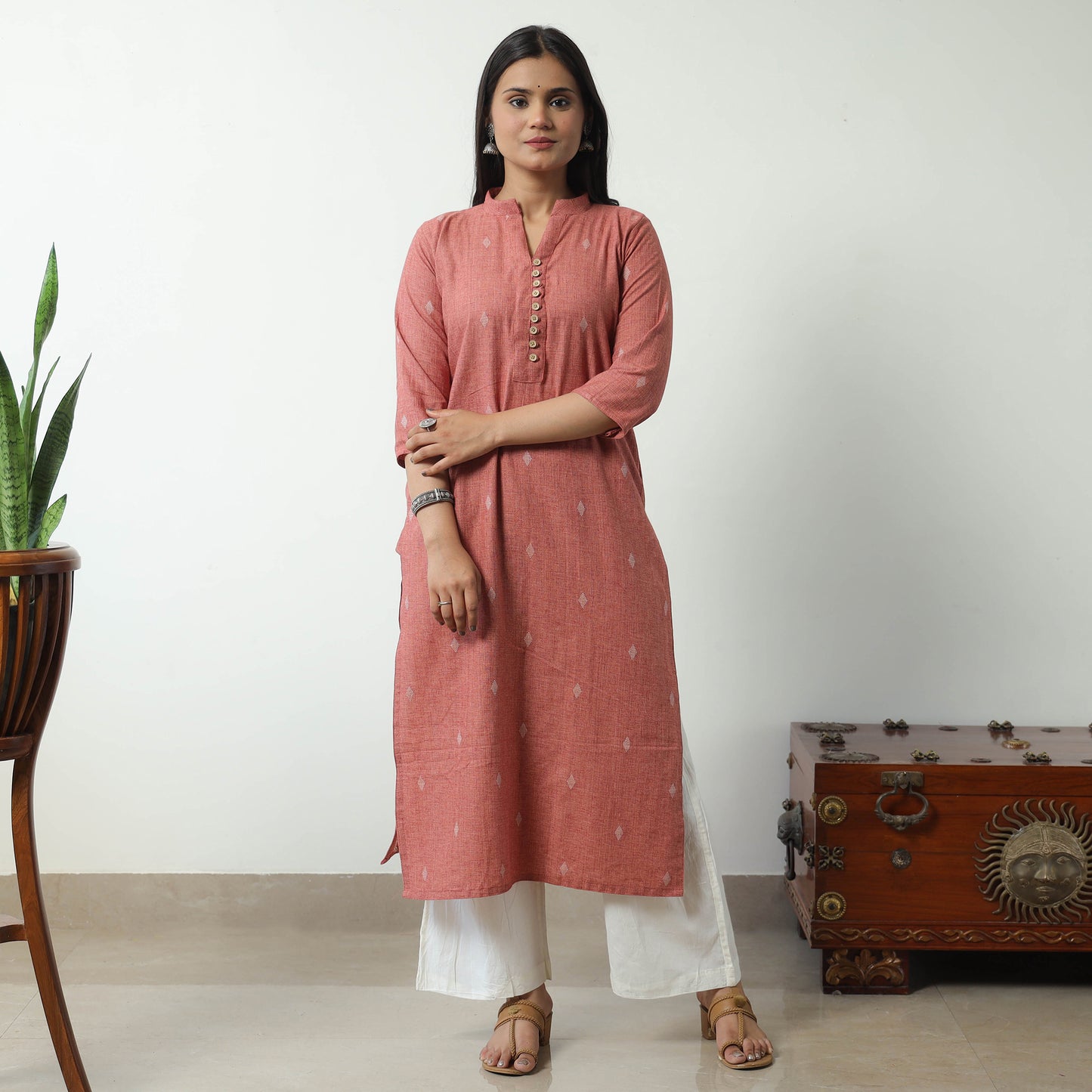 Brown - Jacquard Cotton Straight Kurta 08