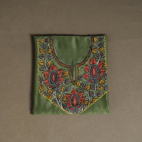 Green - Handpainted Srikalahasti Handloom Chanderi Silk Unstitched Kurta (2.3M) 21