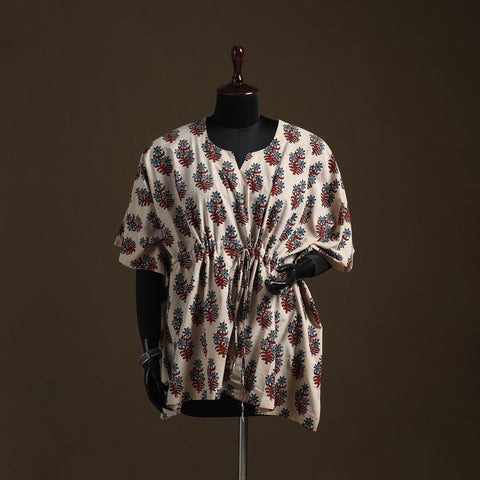 Natural Dyed Hand Block Ajrakh Print Cotton Kaftan (Short) 50