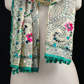 Ranihati Chanderi Silk Hand Embroidered Stole with Pom Pom 284