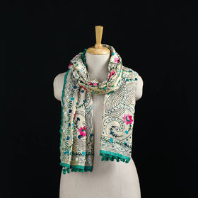 Ranihati Chanderi Silk Hand Embroidered Stole with Pom Pom 284