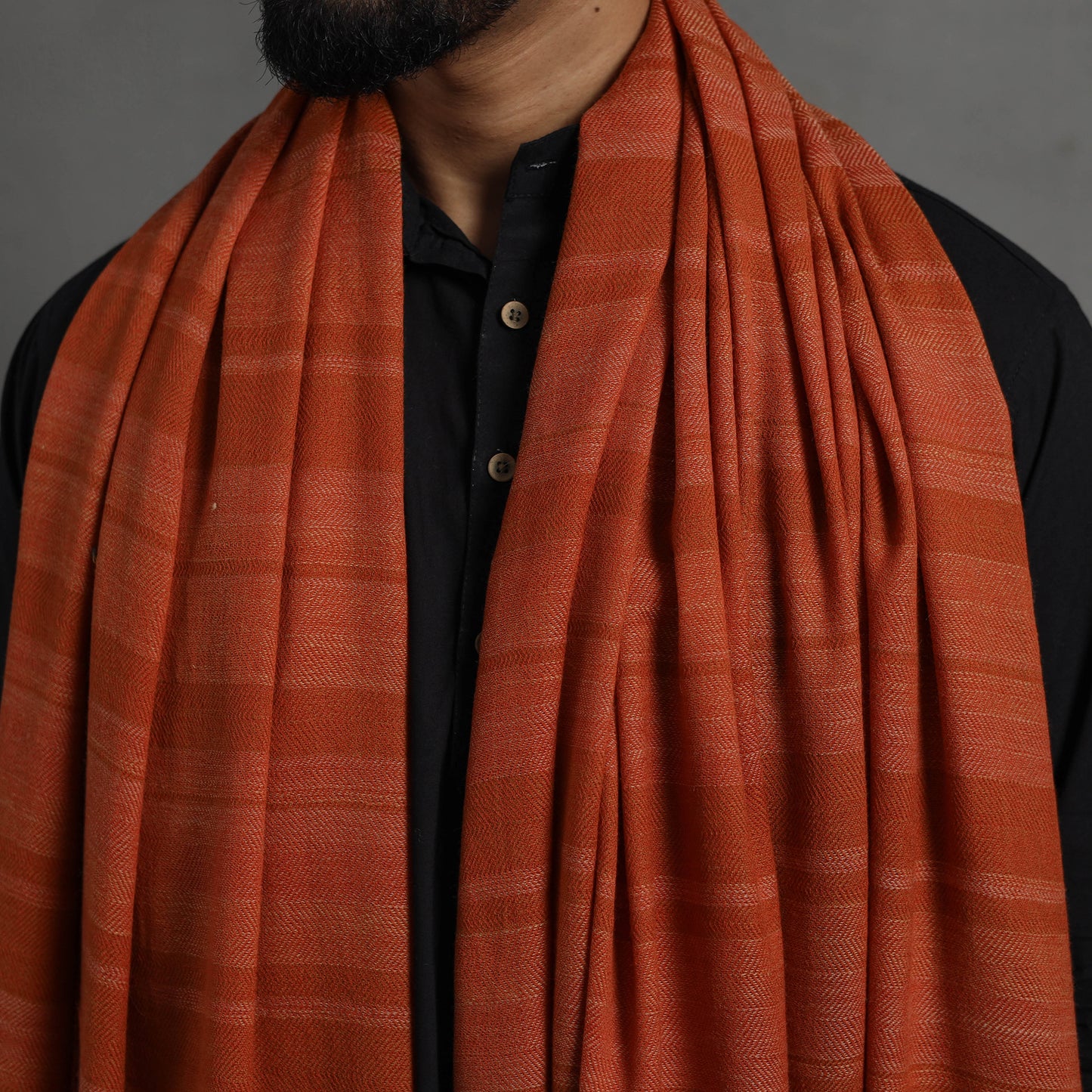 Orange - Kumaun Handwoven Pure Merino Wool Shawl for Men 98