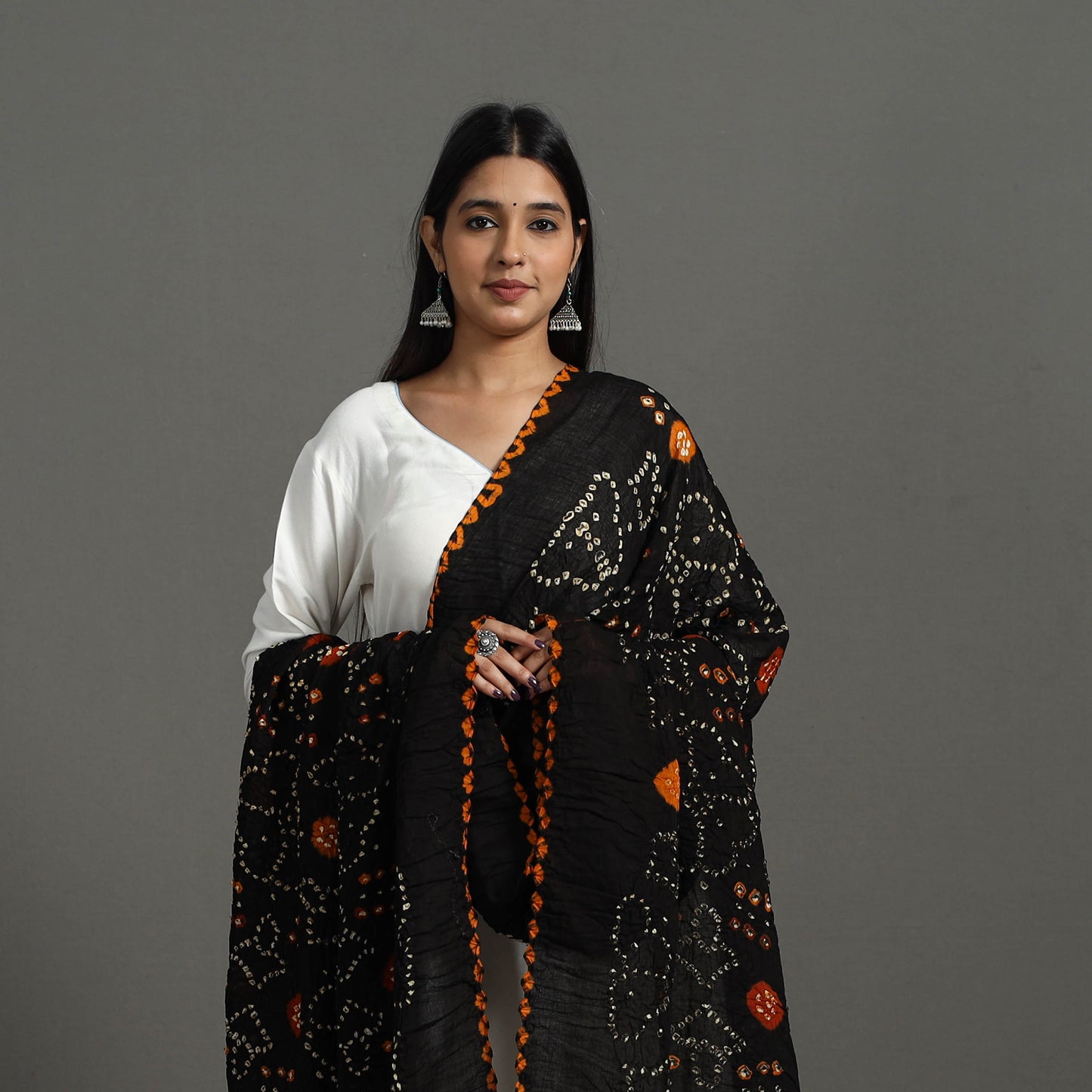 Black - Kutch Tie-Dye Cotton Bandhani Dupatta 08