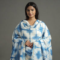 Blue - Shibori Tie-Dye Handloom Chanderi Silk Dupatta with Zari Border 75