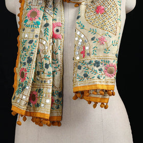 Ranihati Chanderi Silk Hand Embroidered Stole with Pom Pom 285