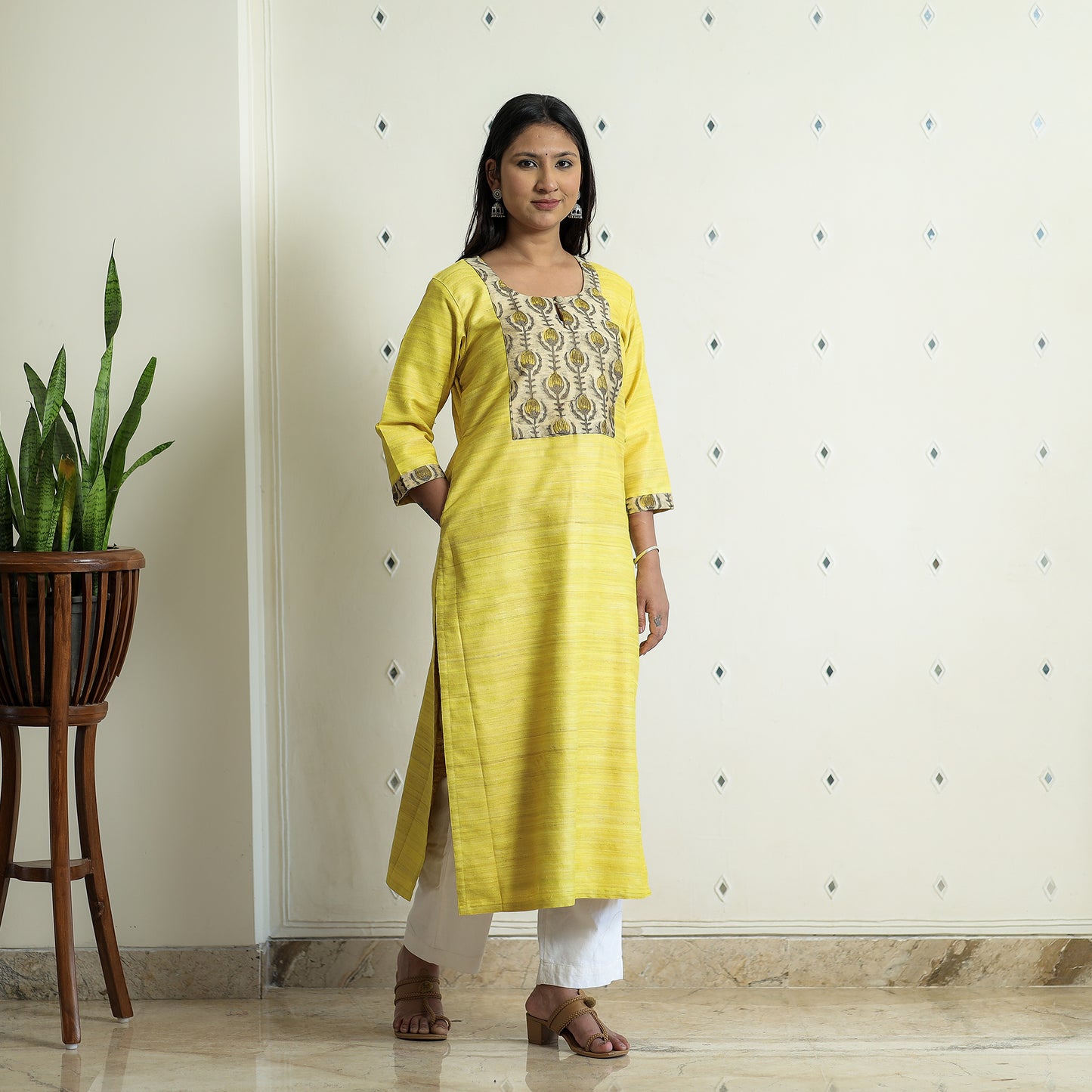 Bright Yellow - Bhagalpuri Handwoven Desi Tussar Silk Long Kurta