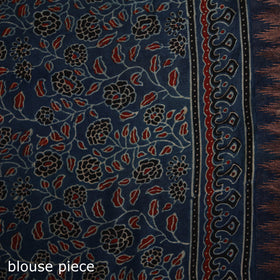 Ajrakh Hand Block Print Natural Dyed Zari Border Chanderi Silk Saree 14