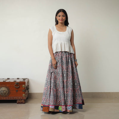 Grey - 24 Kali Cotton Pochampally Ikat Skirt 06