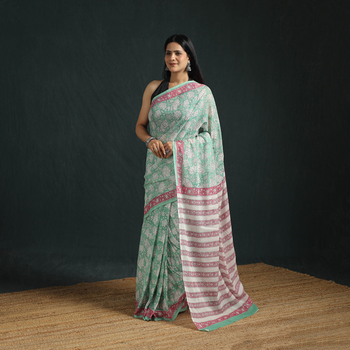 Sanganeri Hand Block Print Pure Mul Cotton Ready To Wear Saree  04