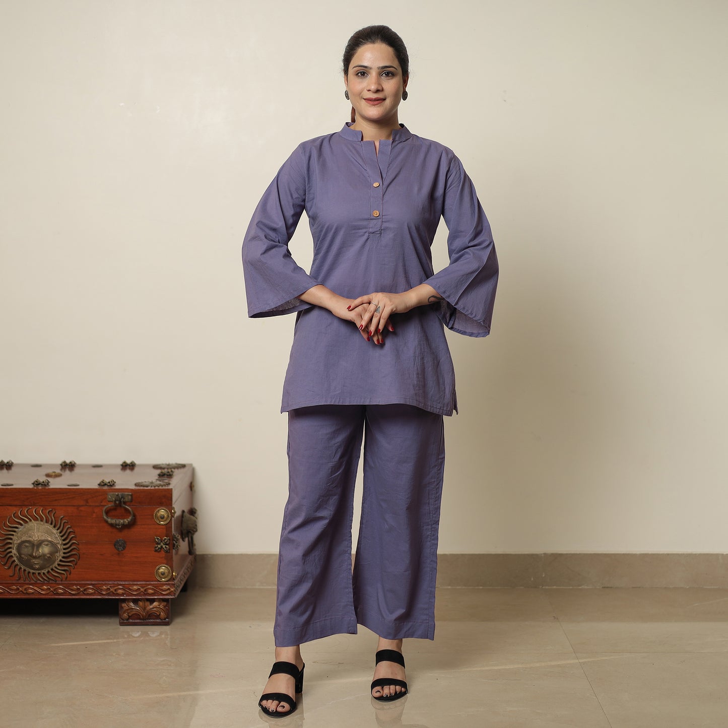 Purple - Plain Dyed Cotton Co-Ord Set 09