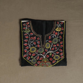 Black - Handpainted Srikalahasti Handloom Chanderi Silk Unstitched Kurta (2.3M) 20