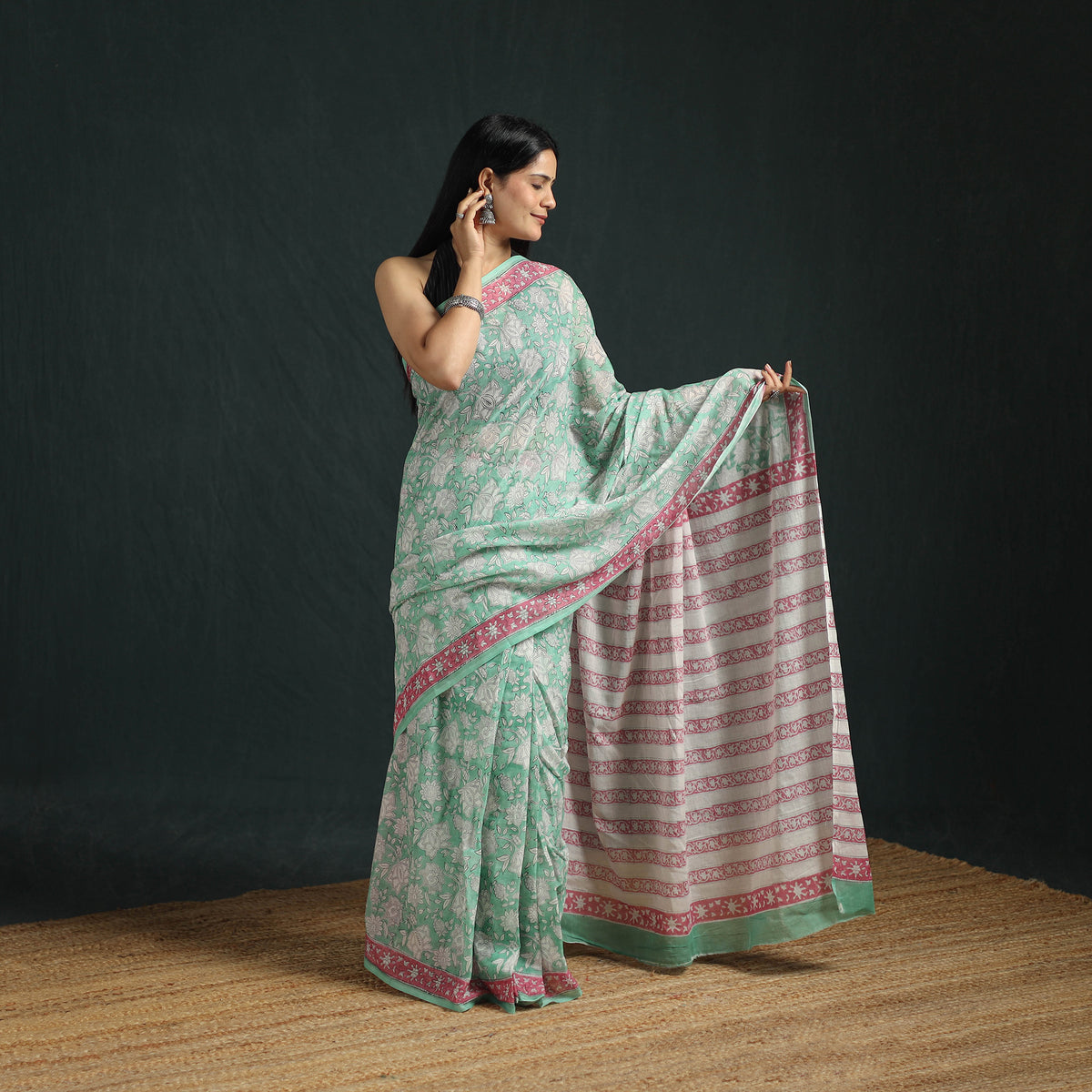 Sanganeri Hand Block Print Pure Mul Cotton Ready To Wear Saree  04