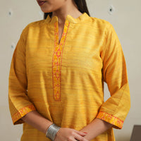 Yellow - Bhagalpuri Handwoven Desi Tussar Silk Plain Kurta 04