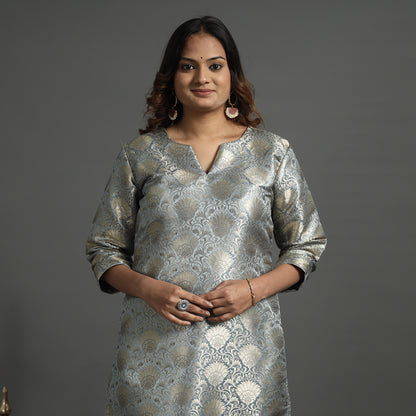 Grey - Elegant Banarasi Brocade Silk Kurta with Pant Set