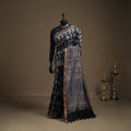 Ajrakh Hand Block Print Natural Dyed Zari Border Chanderi Silk Saree 15