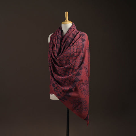 Merino Wool Natural Dyed Handwoven Hand Block Ajrakh Print Shawl 16