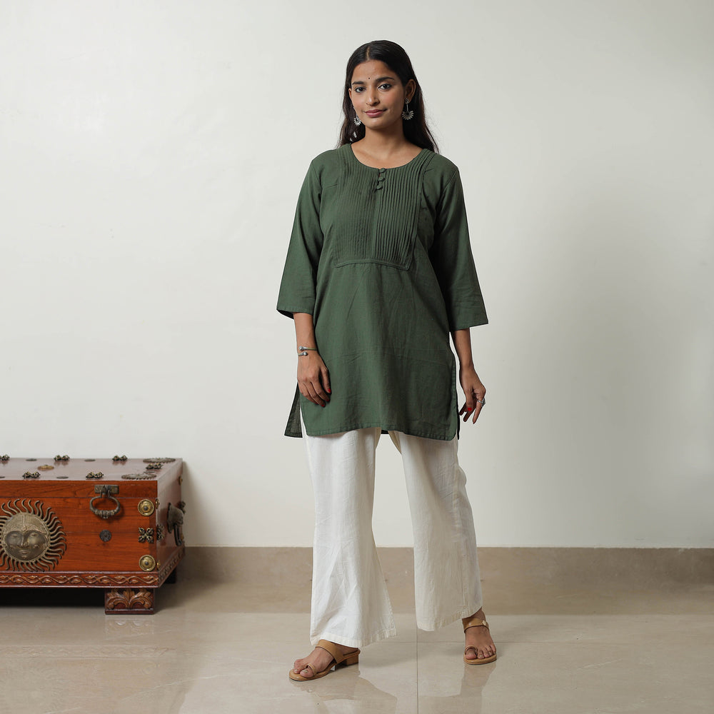 Zeenat Dark Green Flex Cotton Short Plain Kurta