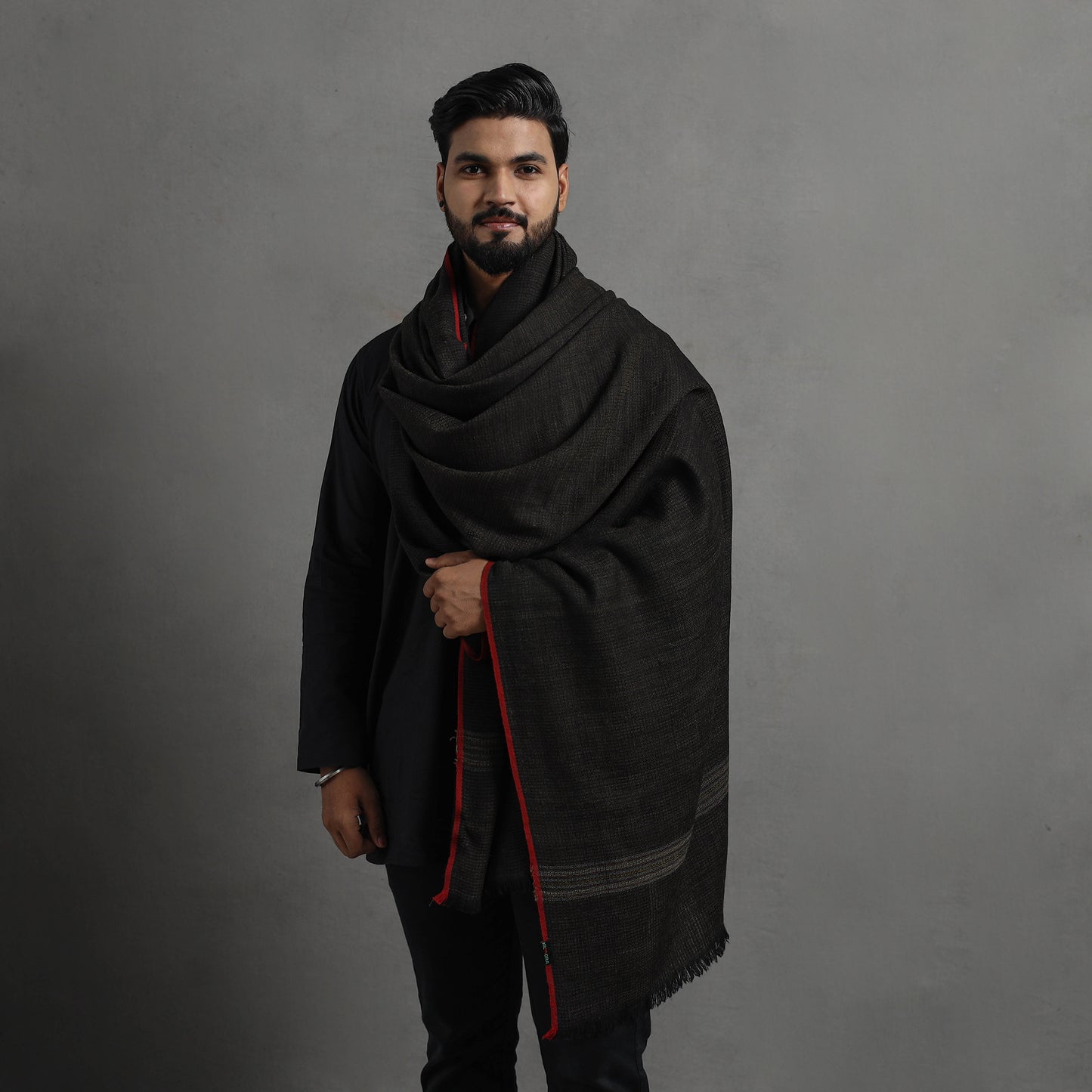 Black - Kumaun Handwoven Pure Merino Wool Shawl for Men 99