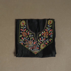 Black - Handpainted Srikalahasti Handloom Chanderi Silk Unstitched Kurta (2.3M) 19