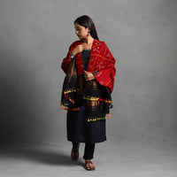 Red - Kutch Zari Work Handwoven Bandhani Woolen Shawl 20