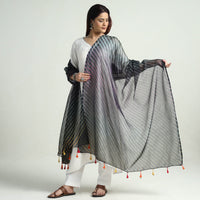 Black - Leheriya Tie-Dye Kota Doria Cotton Dupatta with Tassels 62