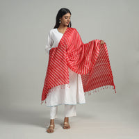 Red - Tie & Dye Handloom Tussar Silk Leheriya Dupatta 12