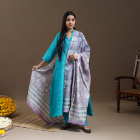 Buy Blue Bhagalpuri Handloom Desi Tussar Silk Kurta Set