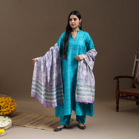 Buy Blue Bhagalpuri Handloom Desi Tussar Silk Kurta Set