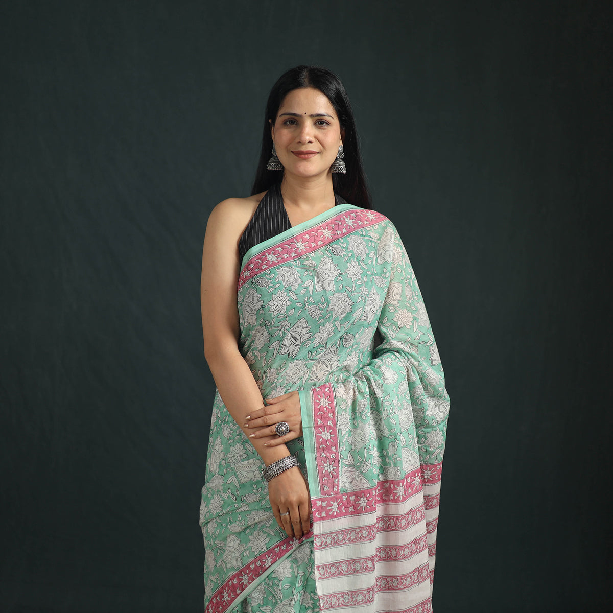 Sanganeri Hand Block Print Pure Mul Cotton Ready To Wear Saree  04