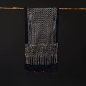 Ajrakh Hand Block Print Natural Dyed Mashru Silk Stole 13