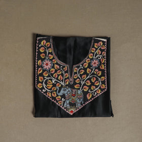 Black - Handpainted Srikalahasti Handloom Chanderi Silk Unstitched Kurta (2.3M) 18