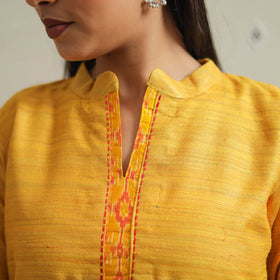Yellow - Bhagalpuri Handwoven Desi Tussar Silk Plain Kurta 04