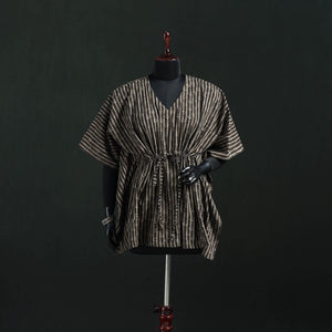 Black - Brown - Akola Hand Block Print Natural Dyed Cotton Kaftan (Short) 42