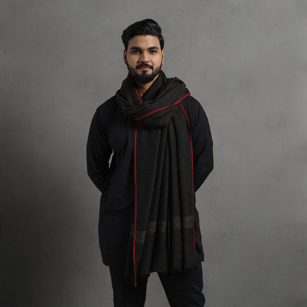 Black - Kumaun Handwoven Pure Merino Wool Shawl for Men 99