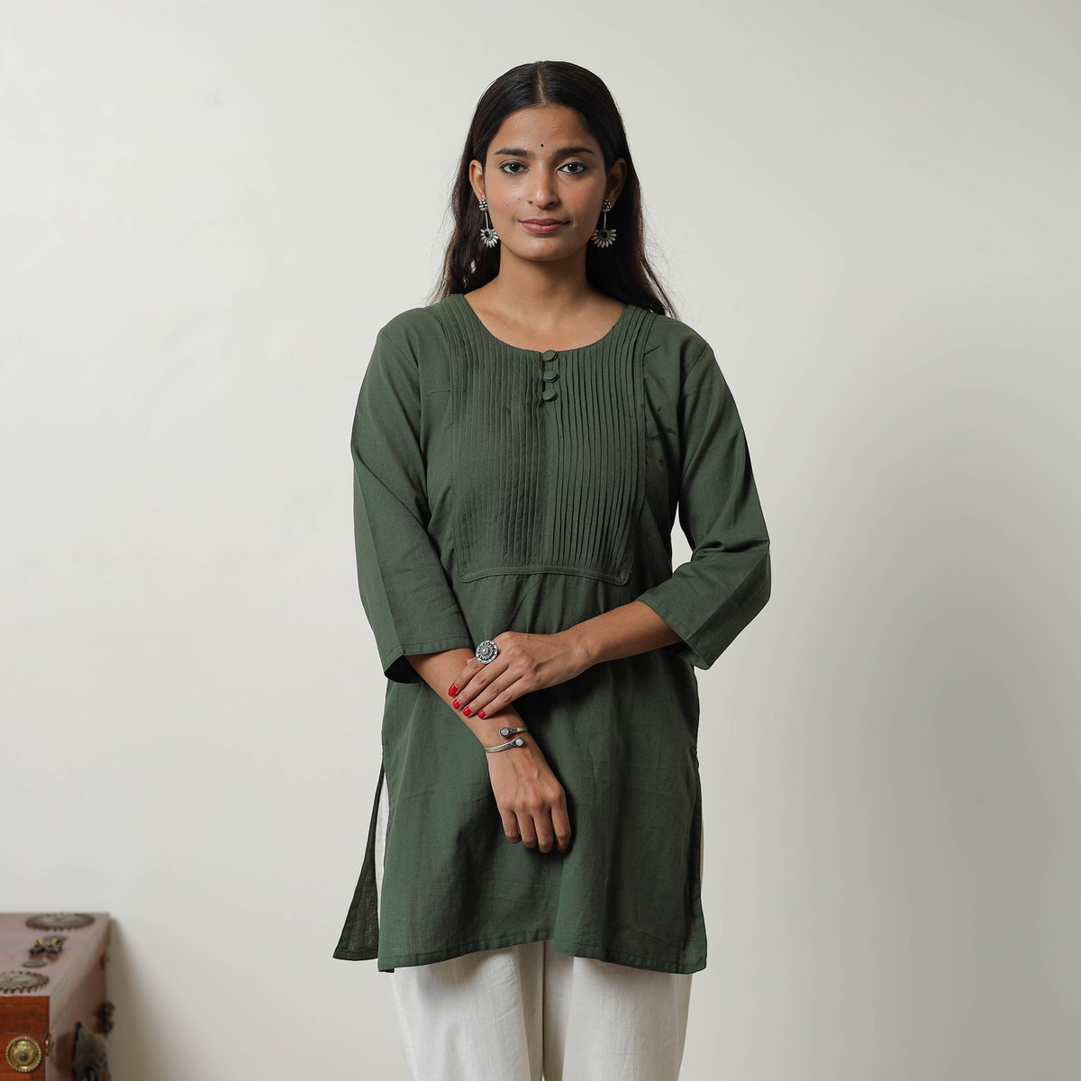 Zeenat Dark Green Flex Cotton Short Plain Kurta