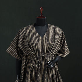 Brown - Akola Hand Block Print Natural Dyed Cotton Kaftan (Short) 42