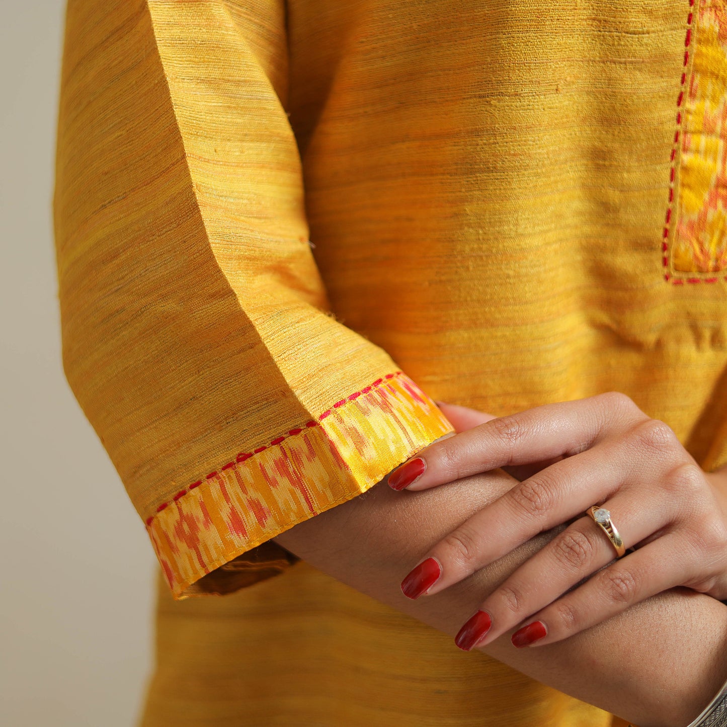 Yellow - Bhagalpuri Handwoven Desi Tussar Silk Plain Kurta 04