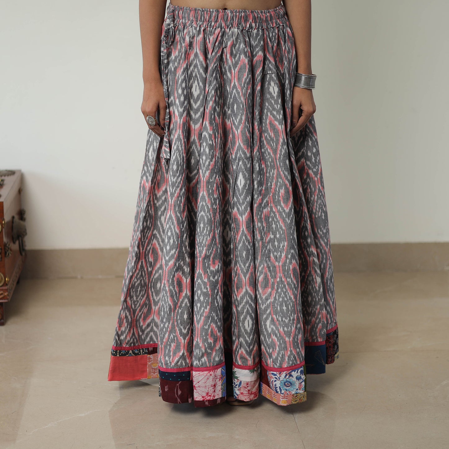 Grey - 24 Kali Cotton Pochampally Ikat Skirt 06