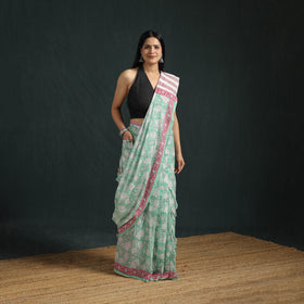 Sanganeri Hand Block Print Pure Mul Cotton Ready To Wear Saree  04