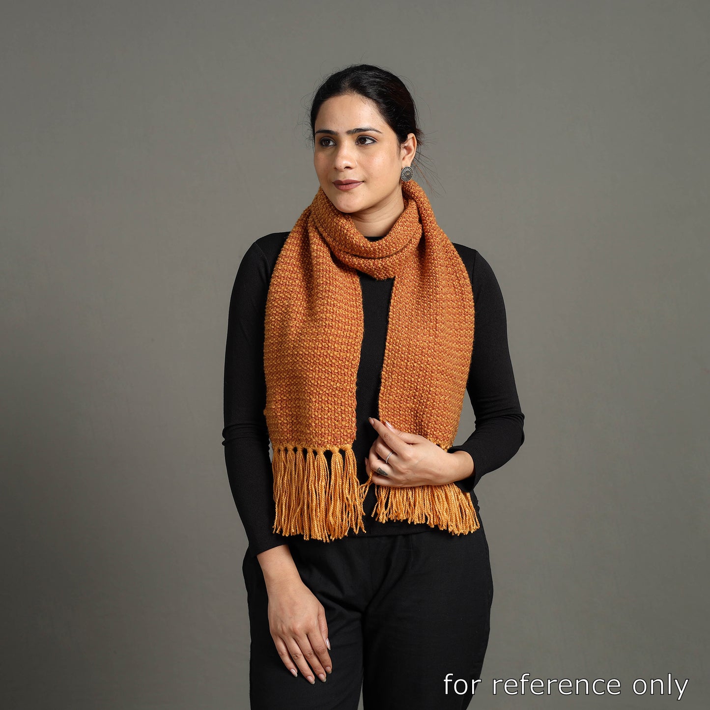 Orange - Kumaun Hand Knitted Woolen Muffler with Pockets 44