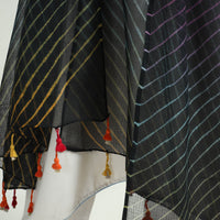 Black - Leheriya Tie-Dye Kota Doria Cotton Dupatta with Tassels 62