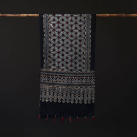 Ajrakh Hand Block Print Natural Dyed Mashru Silk Stole 14