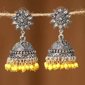 Yellow - anam german silver beaded jhumki earrings