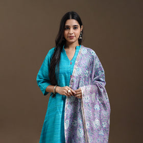 Buy Blue Bhagalpuri Handloom Desi Tussar Silk Kurta Set