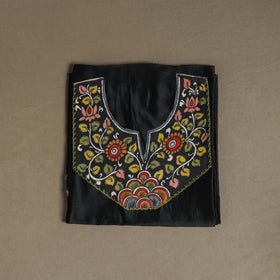 Black - Handpainted Srikalahasti Handloom Chanderi Silk Unstitched Kurta (2.3M) 17