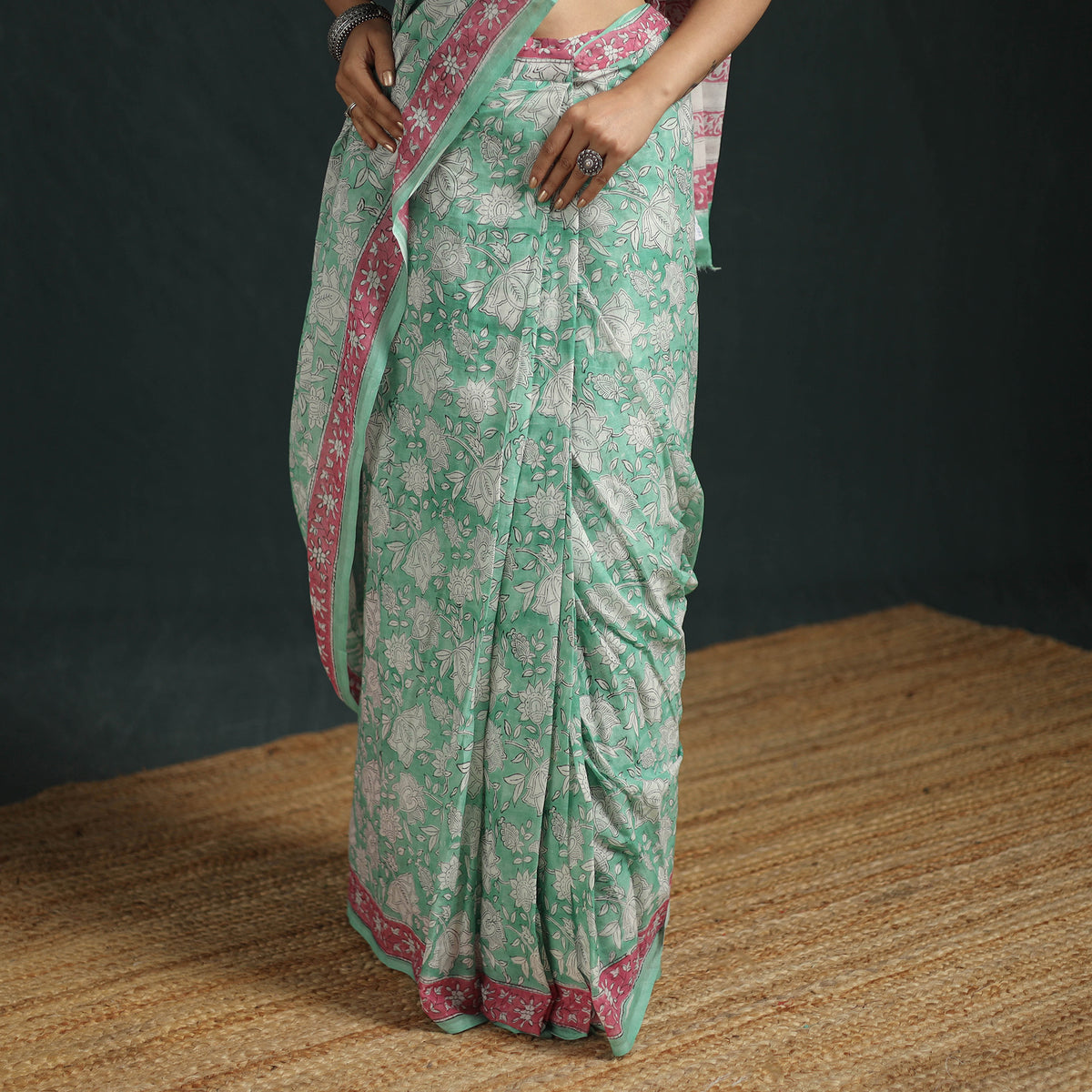 Sanganeri Hand Block Print Pure Mul Cotton Ready To Wear Saree  04